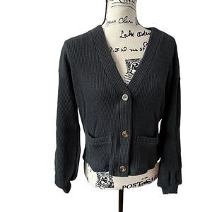 Lett Lisse v neck cardigan sweater charcoal gray xs